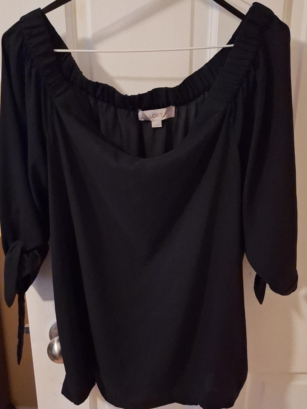 LOFT Black Scoop-Neck Tie-Sleeve Blouse